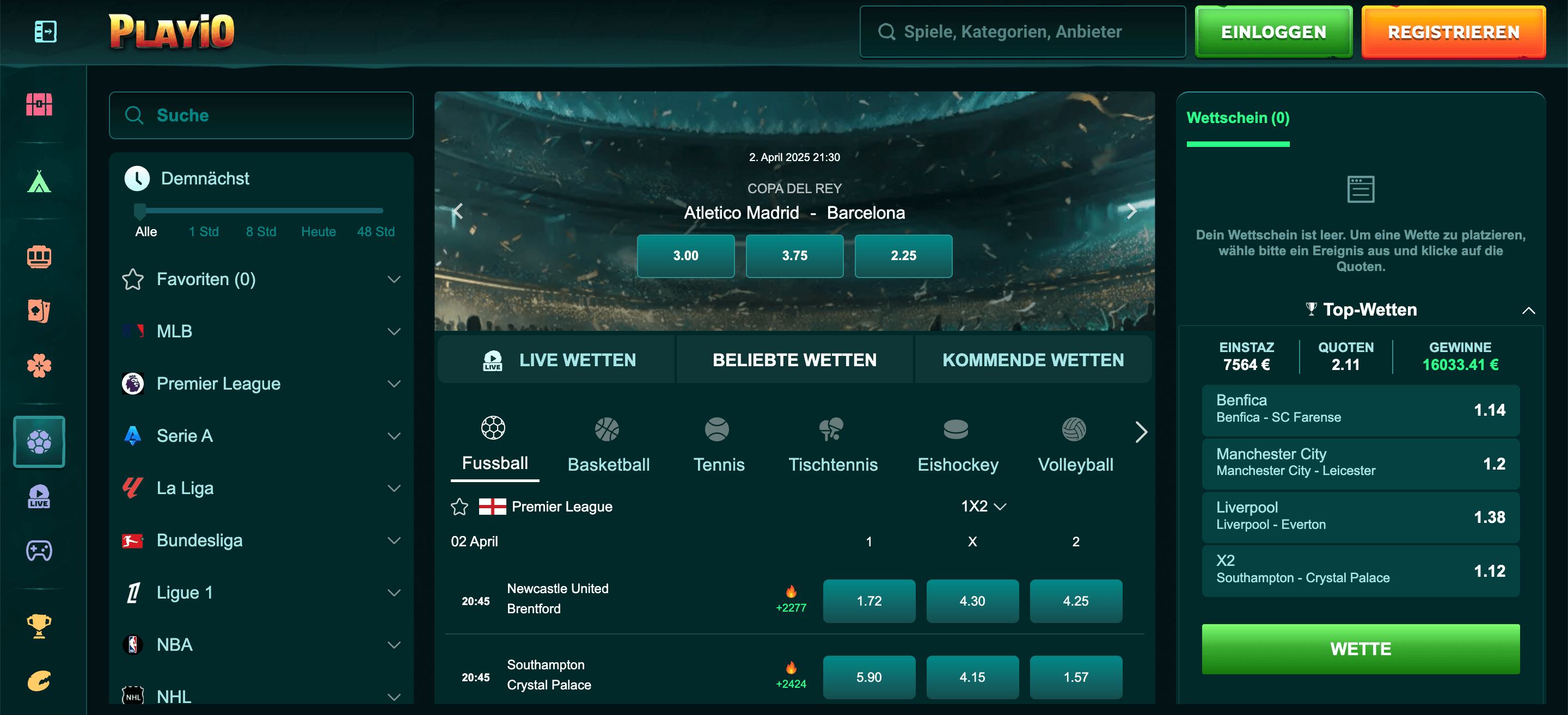Playio Casino homepage screenshot.